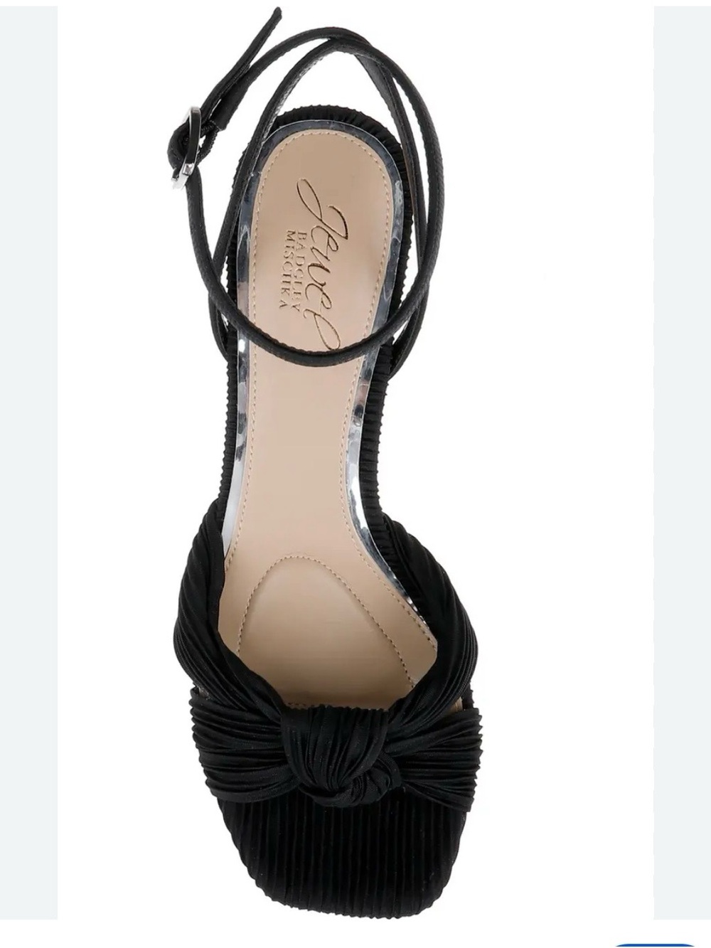 Jewel Badgley Mischka Black Pleated Knot Ankle-Strap Sandal size 6